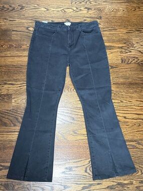 L’AGENCE Size 33 Black Wash High-Waist Flared Jeans with Slit Front Detail